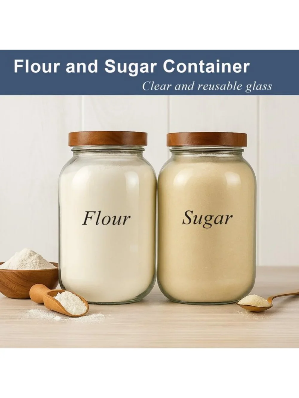 2 Pack Airtight Glass Storage Jars with Wooden Lids - 1 Gallon Wide Mouth